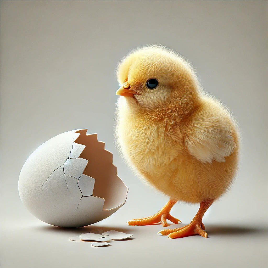 Picture of a chick next to a broken egg - Day old Chicks - 10kg box - Reptile Pet Supplies